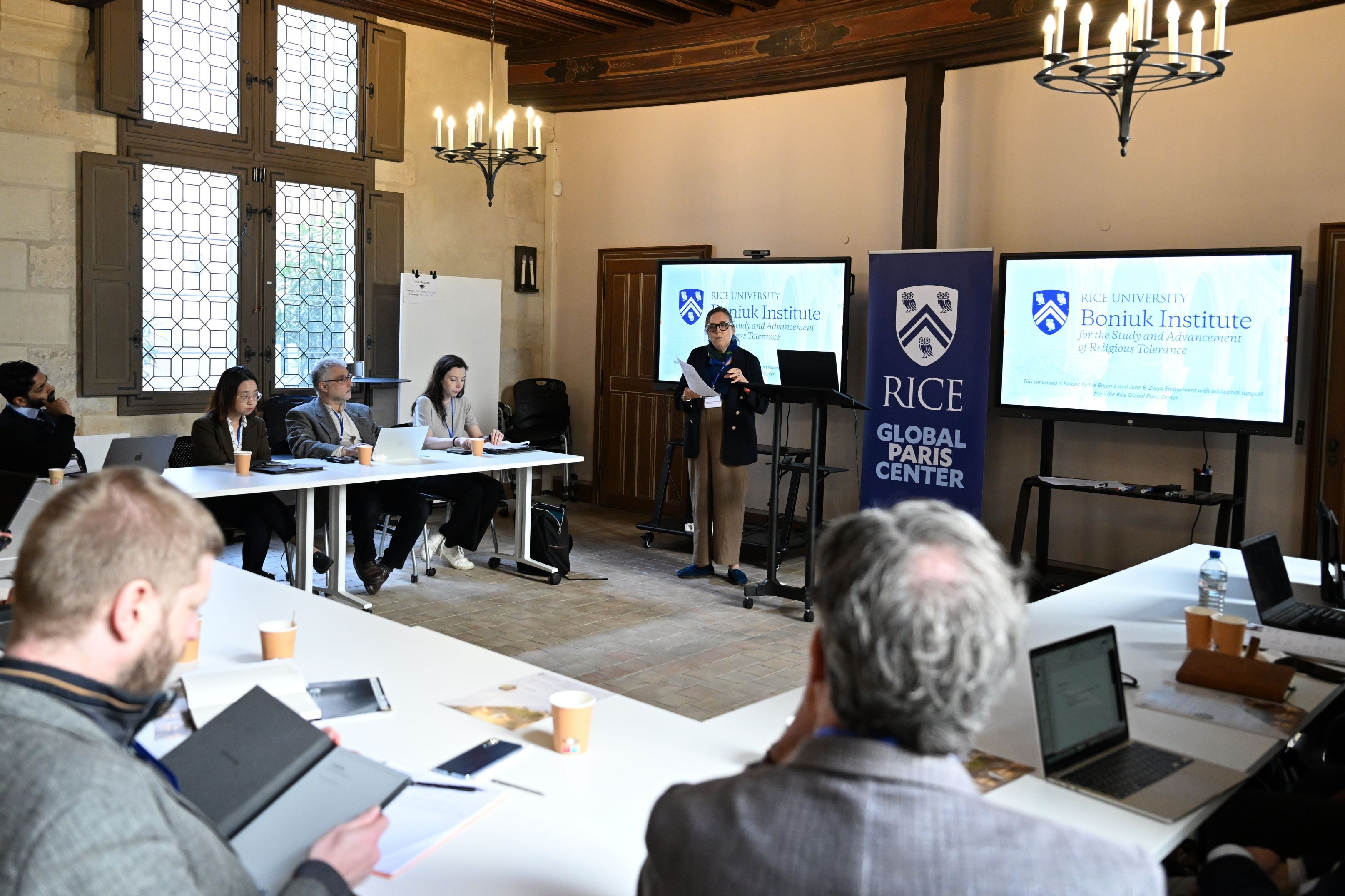 People greeting the camera