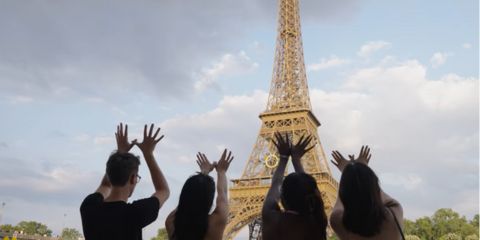 People greeting the camera