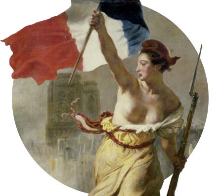 A art image of a woman holding the French flag